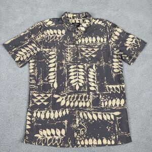 Quiksilver Waterman Shirt Mens Medium Black Tan Kings Point Tailored Fit Leaves